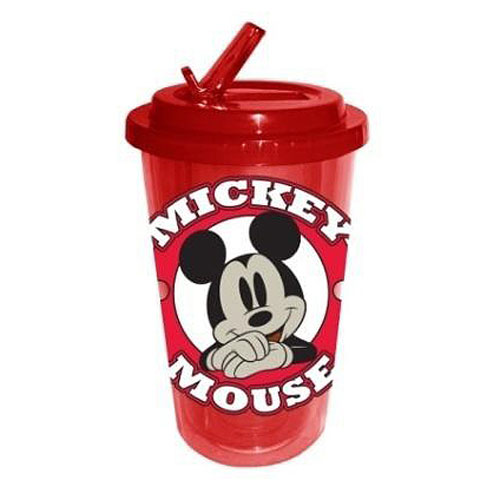 Mickey Mouse Face Plastic 16 oz. Flip-Straw Travel Cup